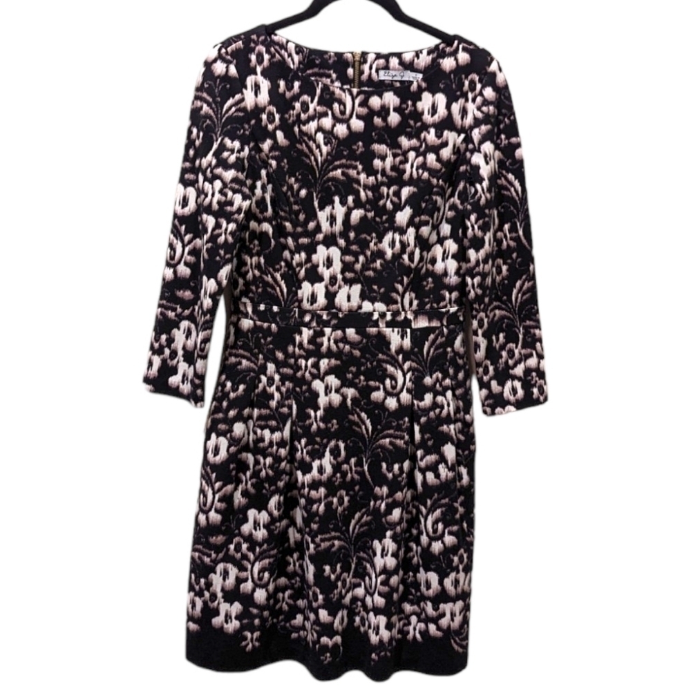 ELIZA J Floral Print Longsleeved Fully Lined Exposed Zip Sheath Dress (4)